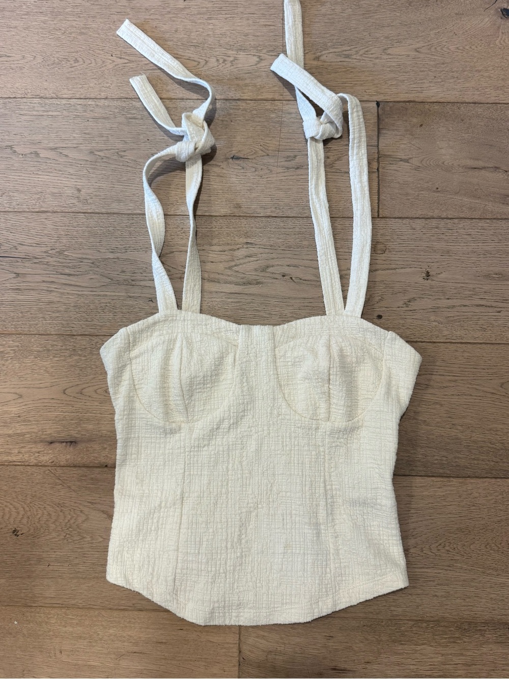 Maeve by Anthropologie Cream Textured Tie-Strap Bustier Top. Medium.